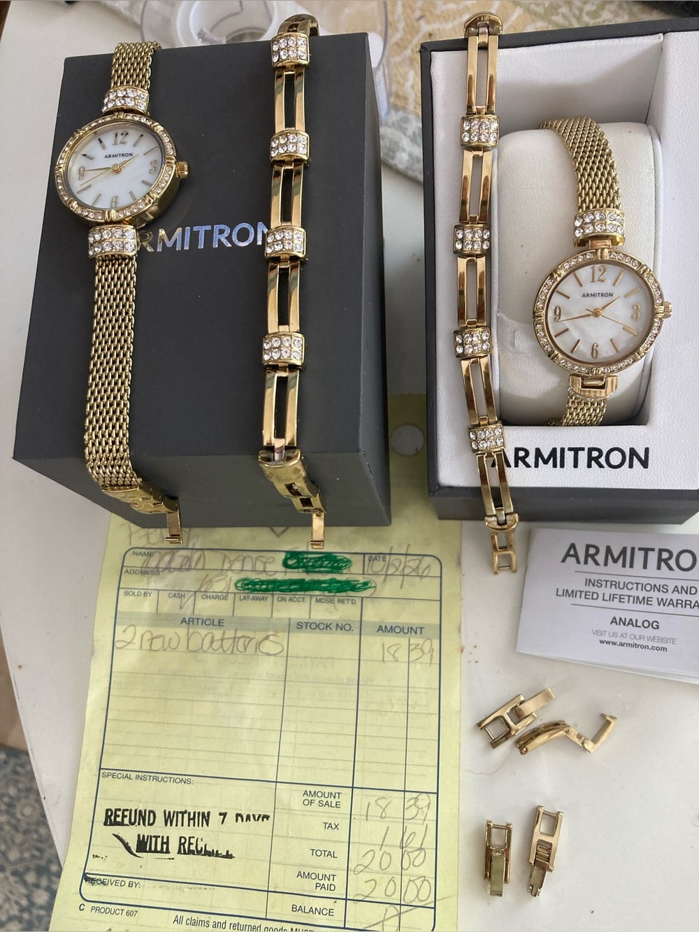 Armitron Gold-Tone Mesh Watch and Crystal Link Bracelet Set